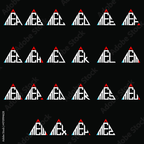 MEA to MEZ letter logo creative design, Multiple triple letter logo design