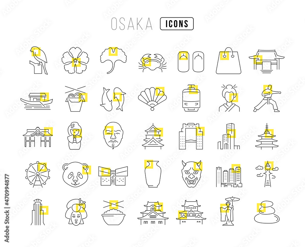 Obraz premium Set of linear icons of Osaka