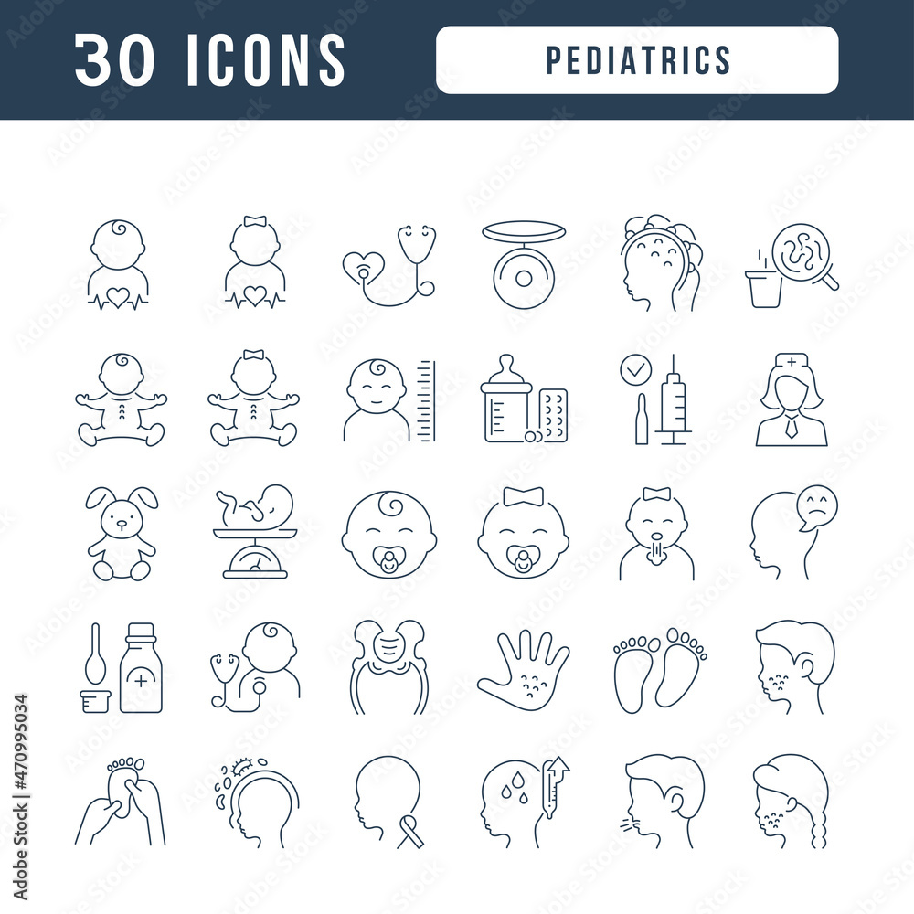 Set of linear icons of Pediatrics Set of linear icons of Pediatrics