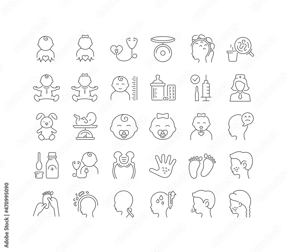 Set of linear icons of Pediatrics Set of linear icons of Pediatrics
