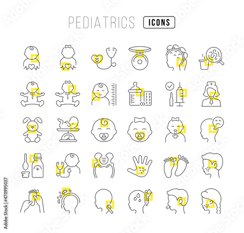 Set of linear icons of Pediatrics