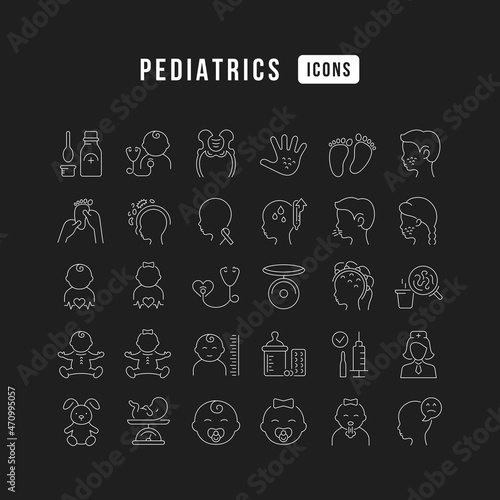 Set of linear icons of Pediatrics