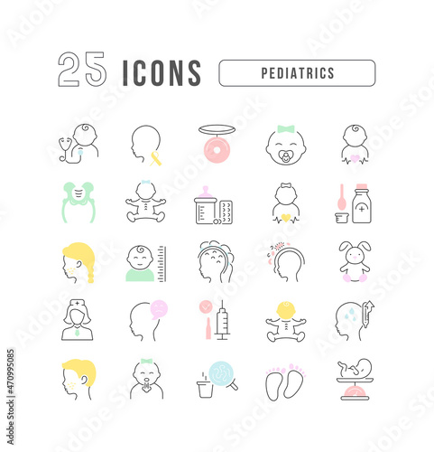 Set of linear icons of Pediatrics