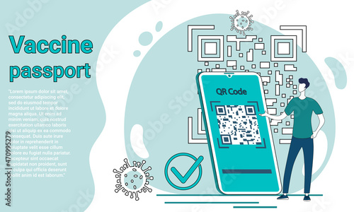 Using a QR code with vaccination.A poster calling for compliance with safety measures during the COVID-19 coronavirus epidemic. Personal hygiene and safety.Flat vector illustration.