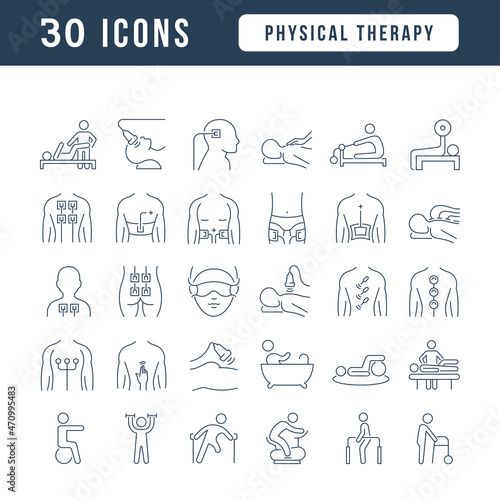 Physical Therapy. Collection of perfectly thin icons for web design, app, and the most modern projects. The kit of signs for category Medicine.
