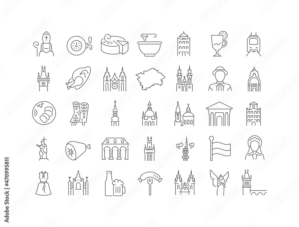 Prague. Collection of perfectly thin icons for web design, app, and the most modern projects. The kit of signs for category Education.