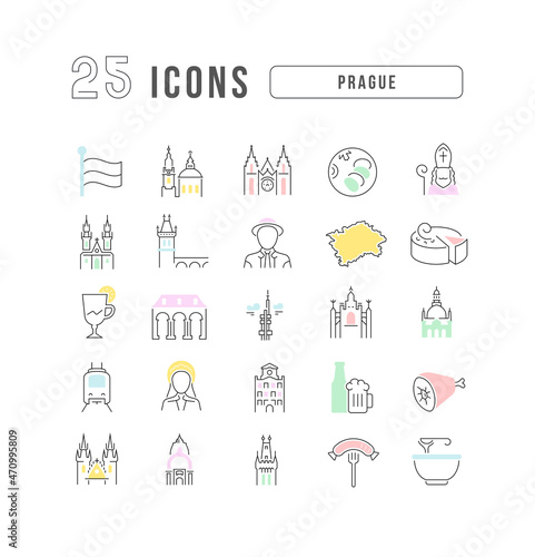 Prague. Collection of perfectly thin icons for web design, app, and the most modern projects. The kit of signs for category Education.