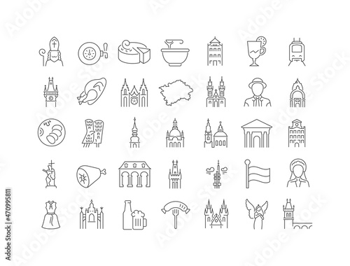 Prague. Collection of perfectly thin icons for web design, app, and the most modern projects. The kit of signs for category Education.