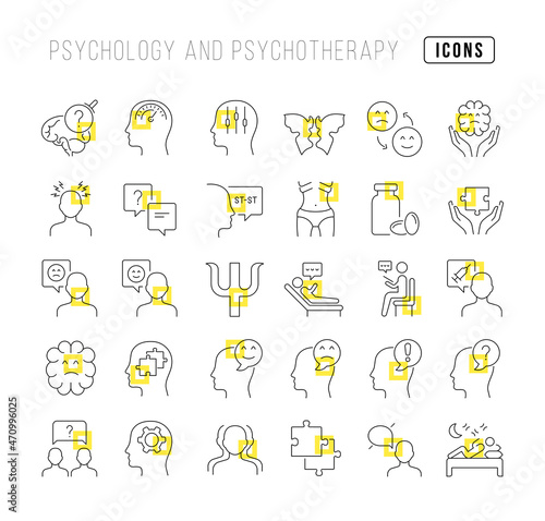 Psychology and Psychotherapy. Collection of perfectly thin icons for web design, app, and the most modern projects. The kit of signs for category Medicine.