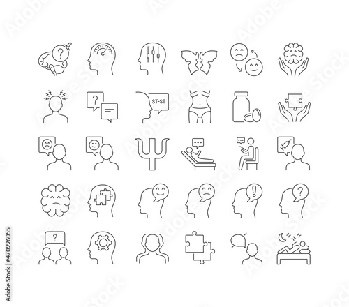 Psychology and Psychotherapy. Collection of perfectly thin icons for web design, app, and the most modern projects. The kit of signs for category Medicine.