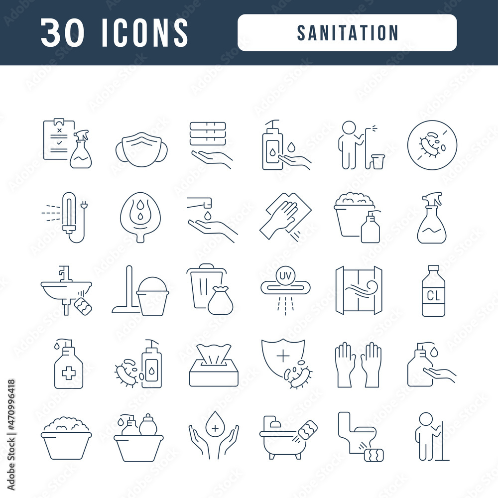 Sanitation. Collection of perfectly thin icons for web design, app, and the most modern projects. The kit of signs for category Medicine. Sanitation. Collection of perfectly thin icons for web design, app, and the most modern projects. The kit of signs for category Medicine.