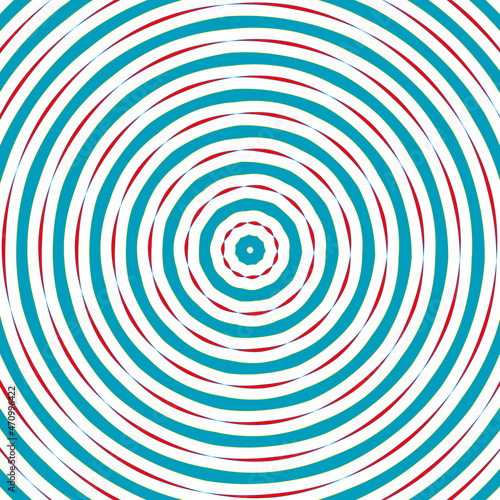 White red and blue spiral, radial circles