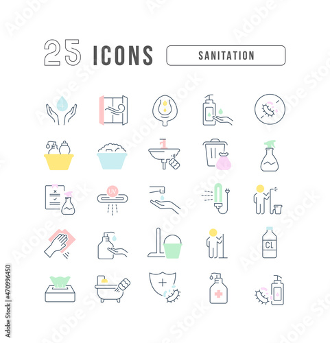 Sanitation. Collection of perfectly thin icons for web design, app, and the most modern projects. The kit of signs for category Medicine.