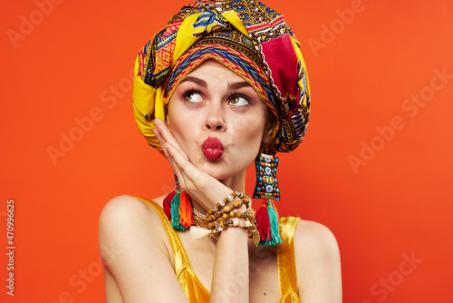 pretty woman ethnicity multicolored headscarf makeup glamor Studio Model