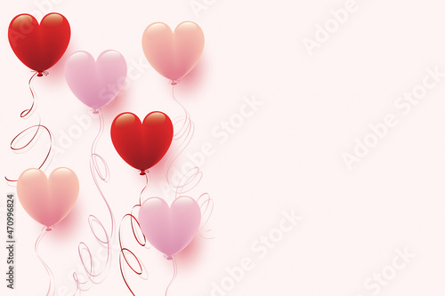 ピンクと赤のハート形風船イラスト背景
