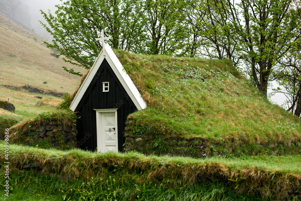 Abandoned turf church in Nupsstadur, Iceland Abandoned turf church in Nupsstadur, Iceland