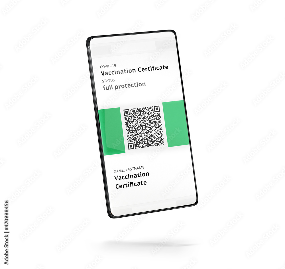 QR code Covid19 sample data vaccinated, Vaccination certificate mobile
