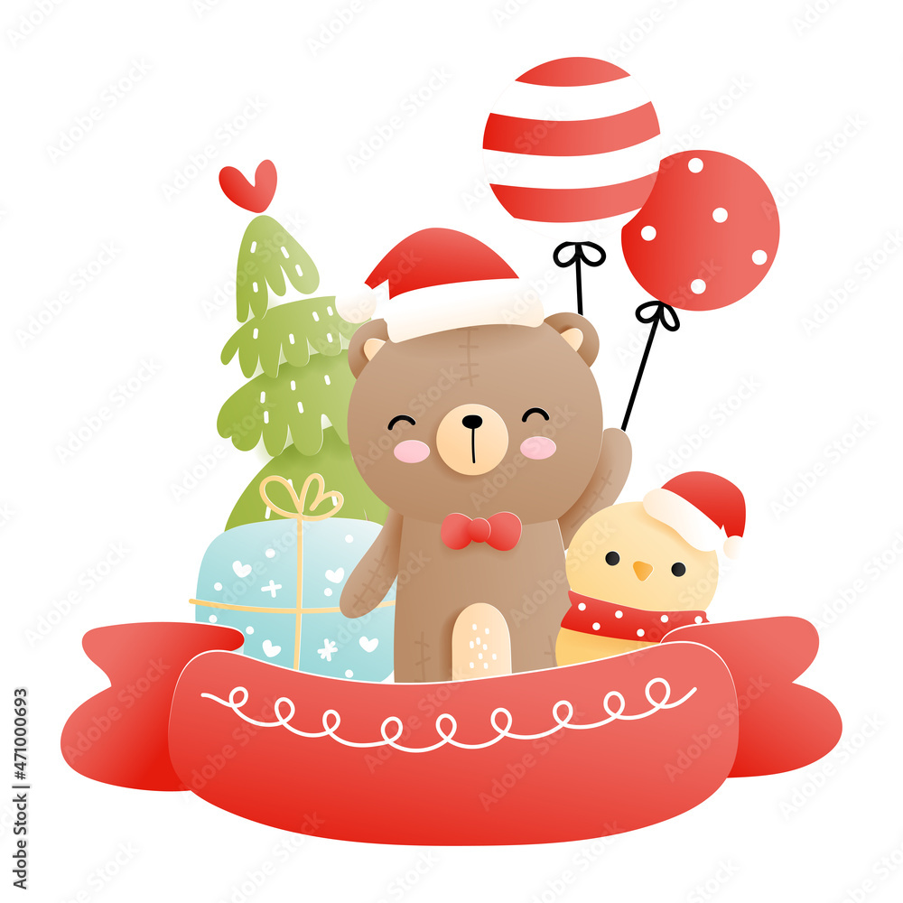 Christmas card with baby animal. Christmas element Christmas card with baby animal. Christmas element