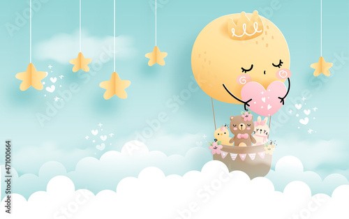 full moon balloon with baby bear, birthday part, baby shower.