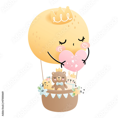 full moon balloon with baby bear, birthday part, baby shower.