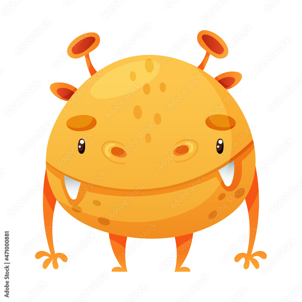 Cute cartoon monster baby character. Funny alien with friendly face vector illustration - obrazy, fototapety, plakaty 