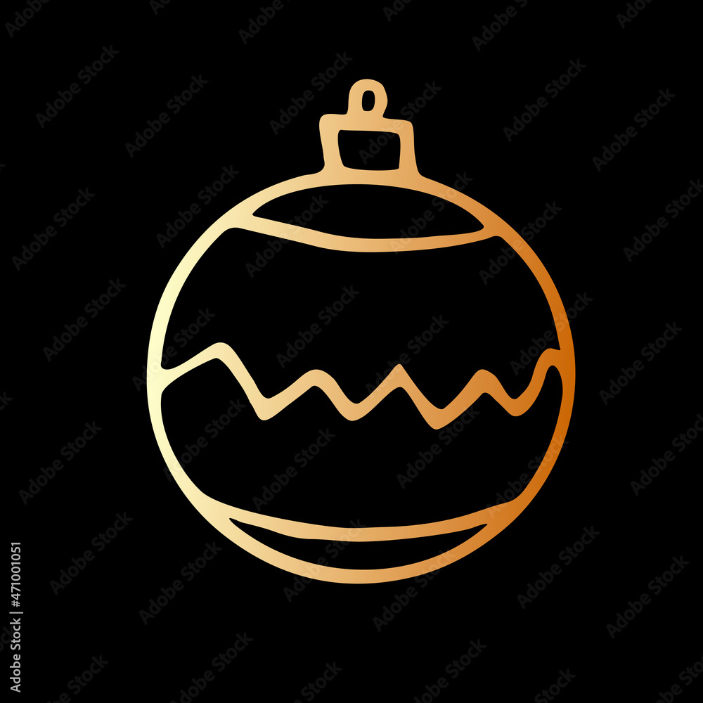 Vector Christmas outline gold tree ball. Element of New year and xmas design in doodle style, isolated. Simple hand drawn illustration for greeting cards, calendars, prints Vector Christmas outline gold tree ball. Element of New year and xmas design in doodle style, isolated. Simple hand drawn illustration for greeting cards, calendars, prints