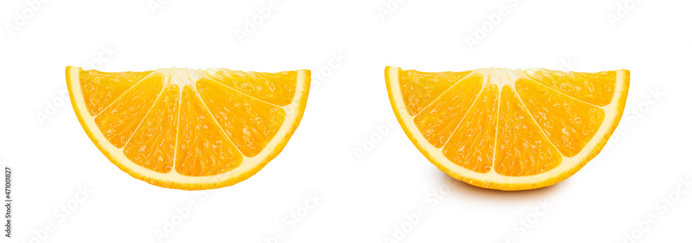 Fototapeta premium orange slice, clipping path isolated on white. two options fruit without shadow and fruit with shadow
