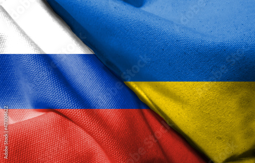 Obraz na plátne Russian flag and Ukrainian flag