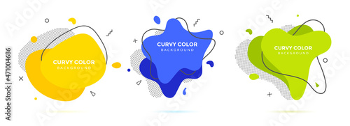 Modern liquid irregular amoeba blob shape abstract elements graphic flat style design fluid vector illustration set banner simple shape template for presentation, flyer, isolated on white background