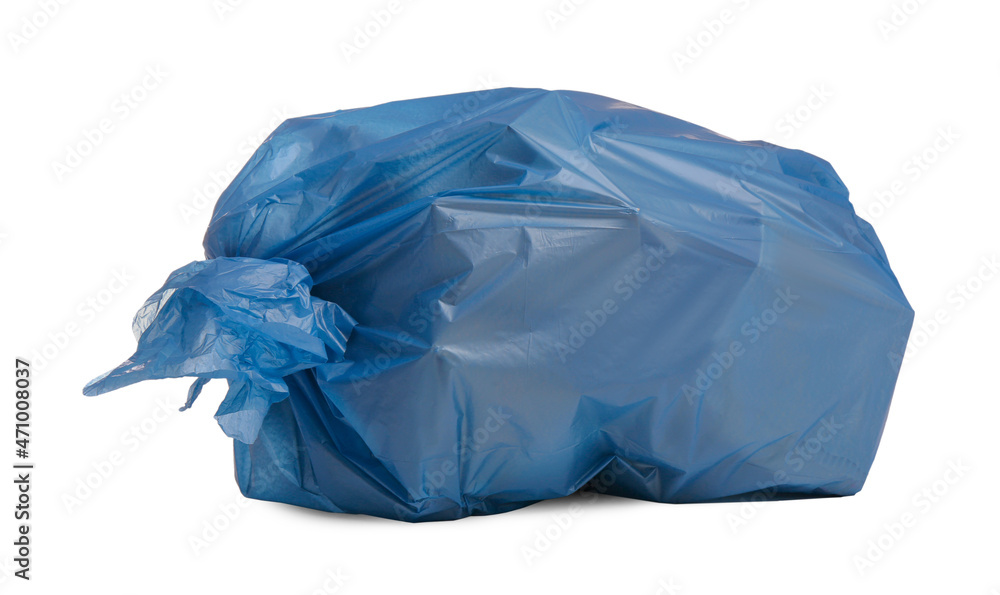 Full light blue garbage bag isolated on white Full light blue garbage bag isolated on white