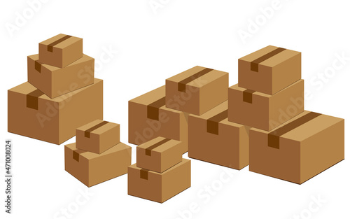 Vector illustrations of many stacked cardboard boxes