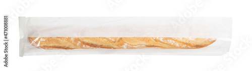 Fresh baguette in a paper bag photo