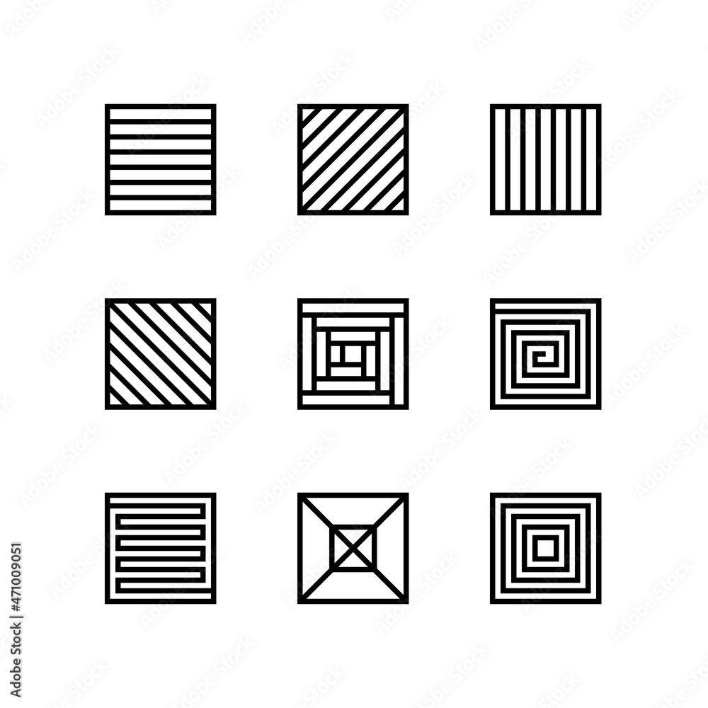 Set of geometric linear shapes. Square figures with various patterns ...
