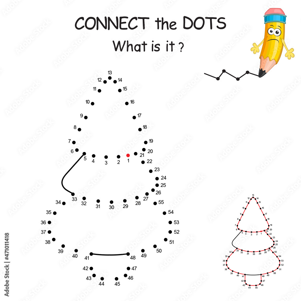 Christmas Tree. Dot to dot game. Connect all dots and you see which