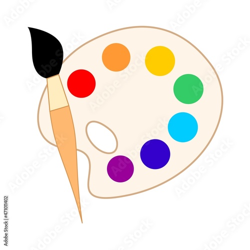 palette with paints and brushe  for painting, vector icon, artistic creativity cartoon symbol, logo, clip art, drawing concept 