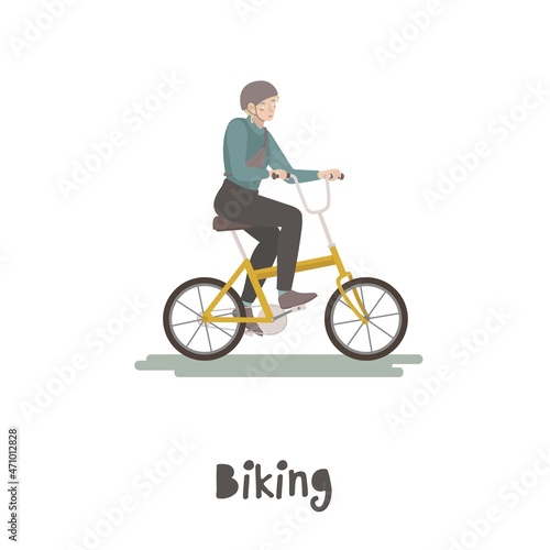 Woman riding bicycle. Everyday sport vector illustration