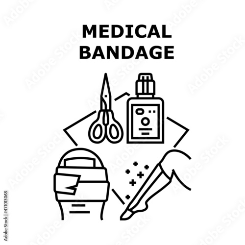 Medical Bandage Vector Icon Concept. Medical Bandage For Treat Broken Leg And Finger. Medicine Accessory For Bandaging Patient. Emergency First Aid And Treatment Black Illustration