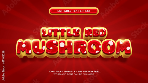title text effect template. red mushroom style 3d golden vector layered
