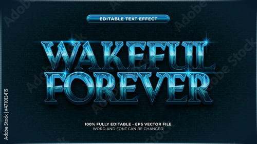 title text effect template. Blue chrome with pattern style text effect luxury vector layered