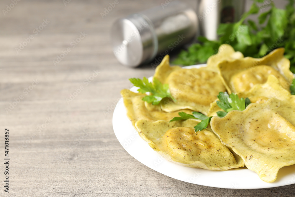 Delicious food concept with ravioli on textured background Delicious food concept with ravioli on textured background