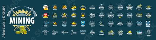 A set of vector logos of Mining Cryptocurrencies on a blue background