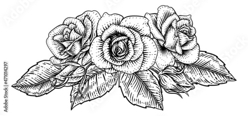 Rose Flower Design Woodcut ...
