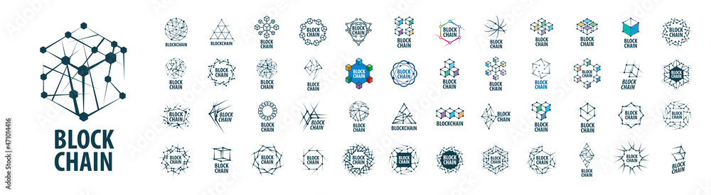 A set of vector Blockchain logos on a white background