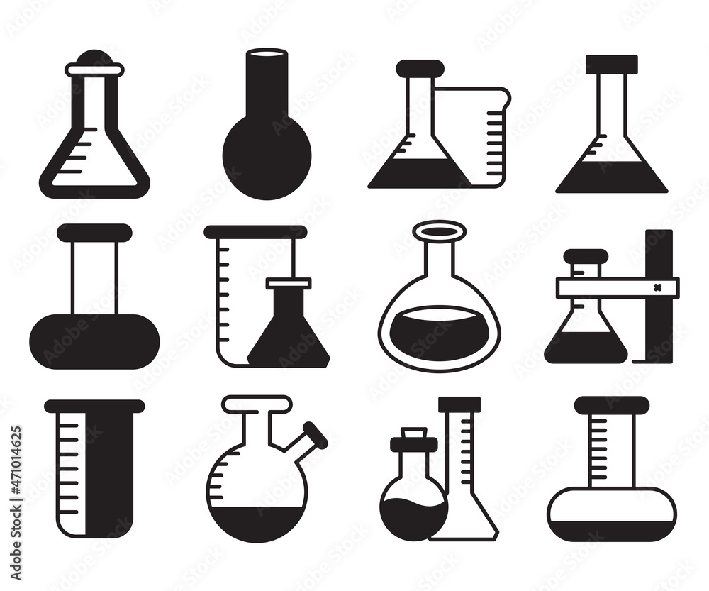 laboratory flask and tube icons set vector laboratory flask and tube icons set vector
