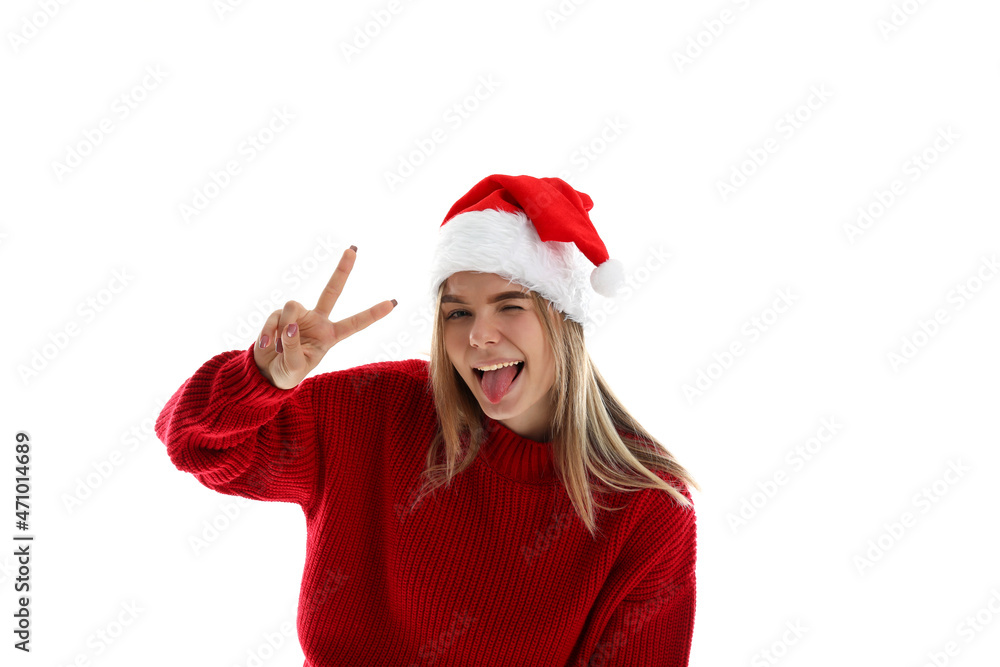 Attractive girl isolated on white background, Christmas concept Attractive girl isolated on white background, Christmas concept