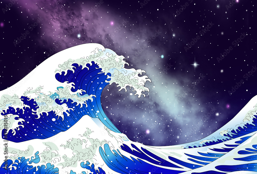 浮世絵の大波と銀河の背景イラスト Stock Illustration Adobe Stock 浮世絵の大波と銀河の背景イラスト Stock Illustration Adobe Stock