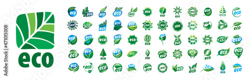 A set of vector Eco logos on a white background