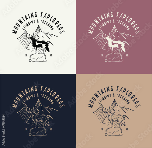 montains explore wolf climbing vector print design