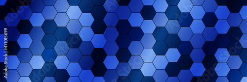 Honeycomb. Horizontal blue hexagon background. Vector illustration.