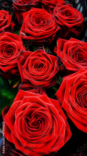shades of scarlet colours romantic symbol bouquet of bright deep red coloured roses